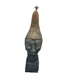 Royal Head Ife Style Yoruba Cast Bronze Sculpture Artifact African Art Nigeria